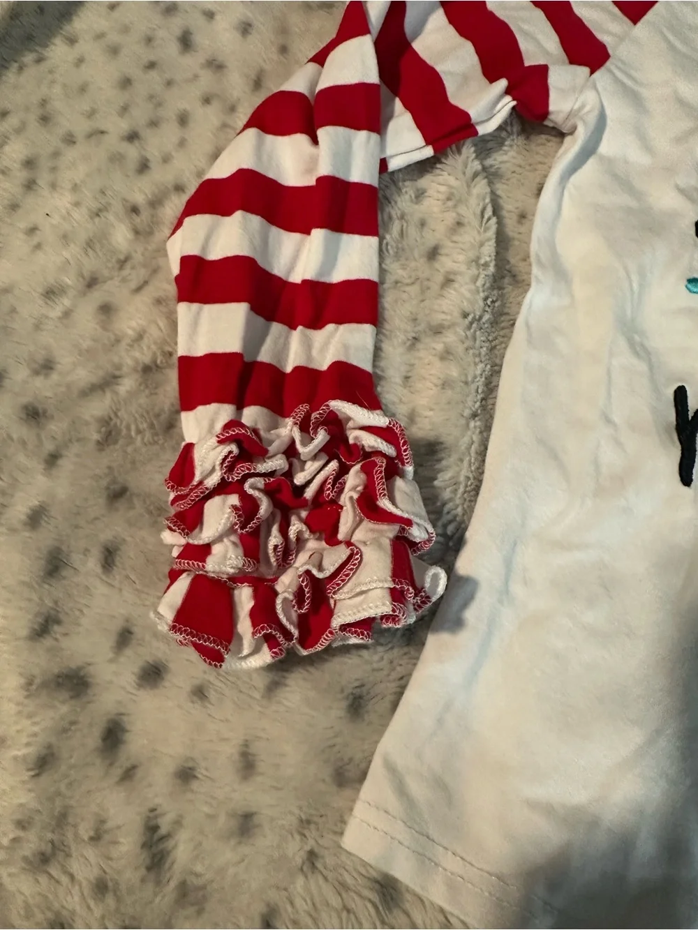 Girls' White Long-Sleeve 'Love You More' Top with Red Striped Ruffle Sleeves